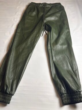 Francesca's Olive Green Faux Leather Joggers